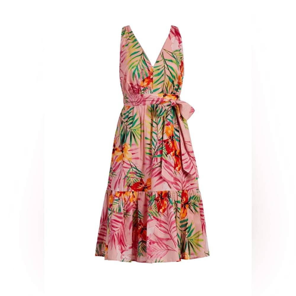 NY&C  Pink Floral Tiered Midi Dress Size Small